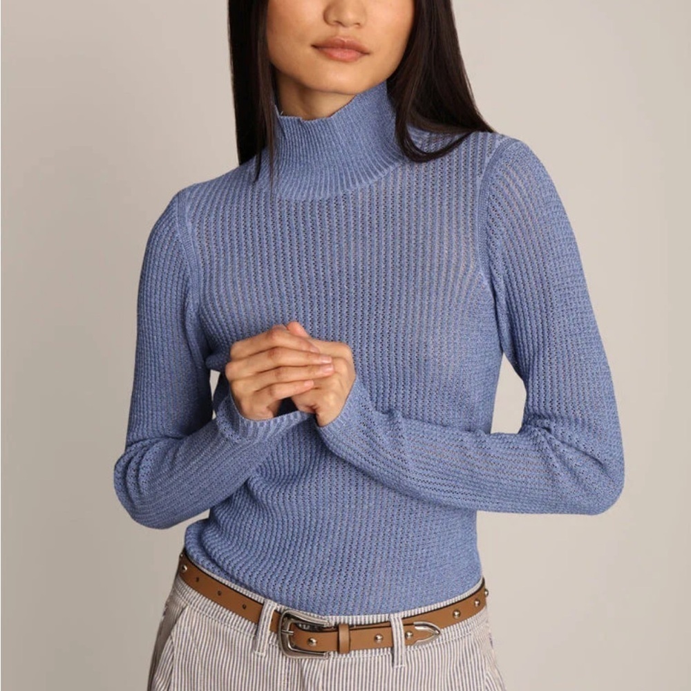MUNTHE LIANDRA Turtleneck Sweater  Blue Ribbed Knit Long Sleeve Sz 34 US 2